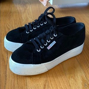 BLACK SUEDE SUPERGA PLATFORM SHOES